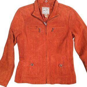 Ruff Hewn Womens Suede Leather Jacket Burnt Orange Small Lined Zip Pockets Pre-O